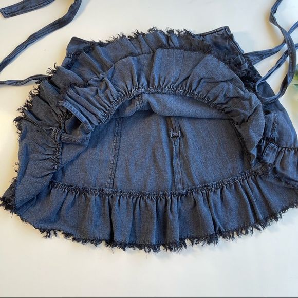 Free people 10 Jean Ruffle Wrap Skirt Dark Wash Fringe Boho Sexy Adjustable - Picture 6 of 11
